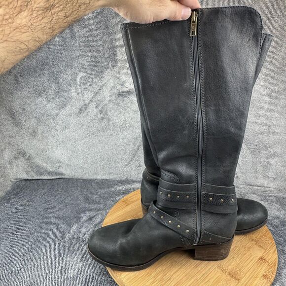 UGG Boots Womens Size 8.5 Black Leather Harness Riding Tall Zip Studded Buckle - Picture 6 of 9
